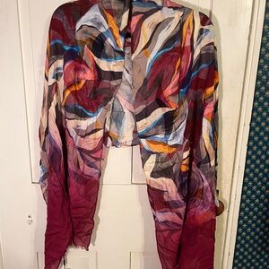 Chico's Vibrant Abstract “Feeling Happy” Oblong Scarf in Sweet Berry